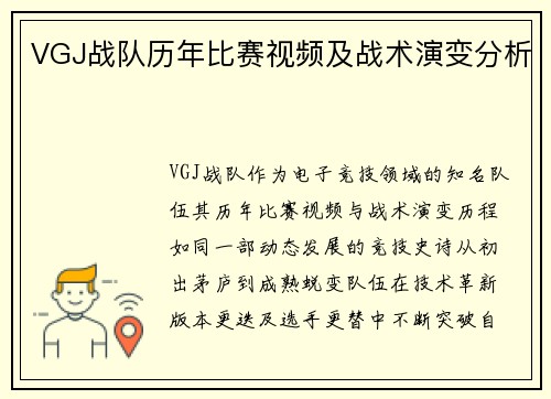 VGJ战队历年比赛视频及战术演变分析